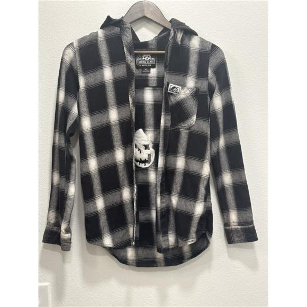Mens Skeleton Black Lurking Class XS Button Up Graphic Hoodie